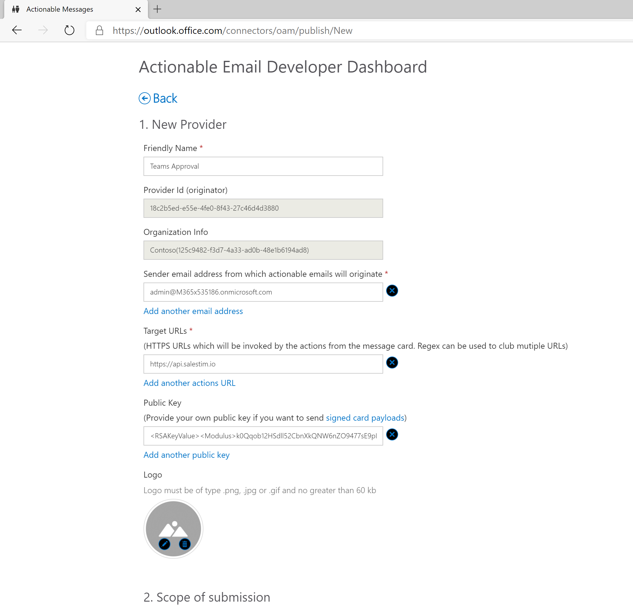 nBold Approval Actionable Message New Provider Form